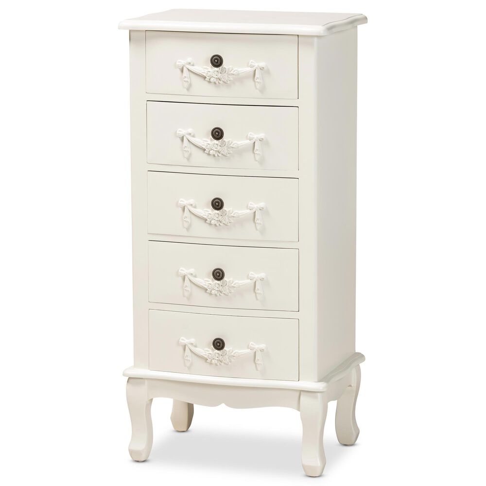 Baxton Studio Callen 5 Drawer Chest in White, , large