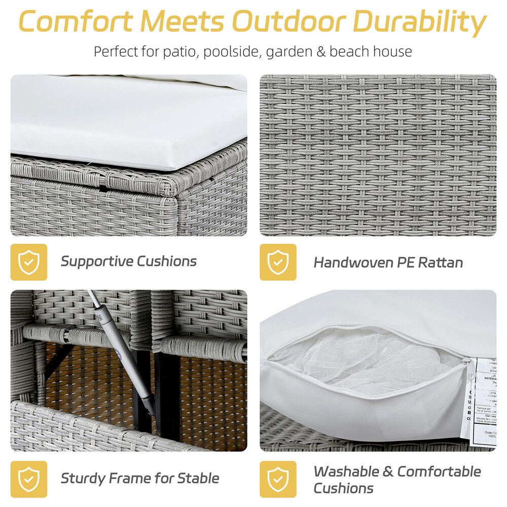 HOMLUX 5-Piece Outdoor Conversation Set with 2 Extendable Side Tables and Gray Rattan in White, , large