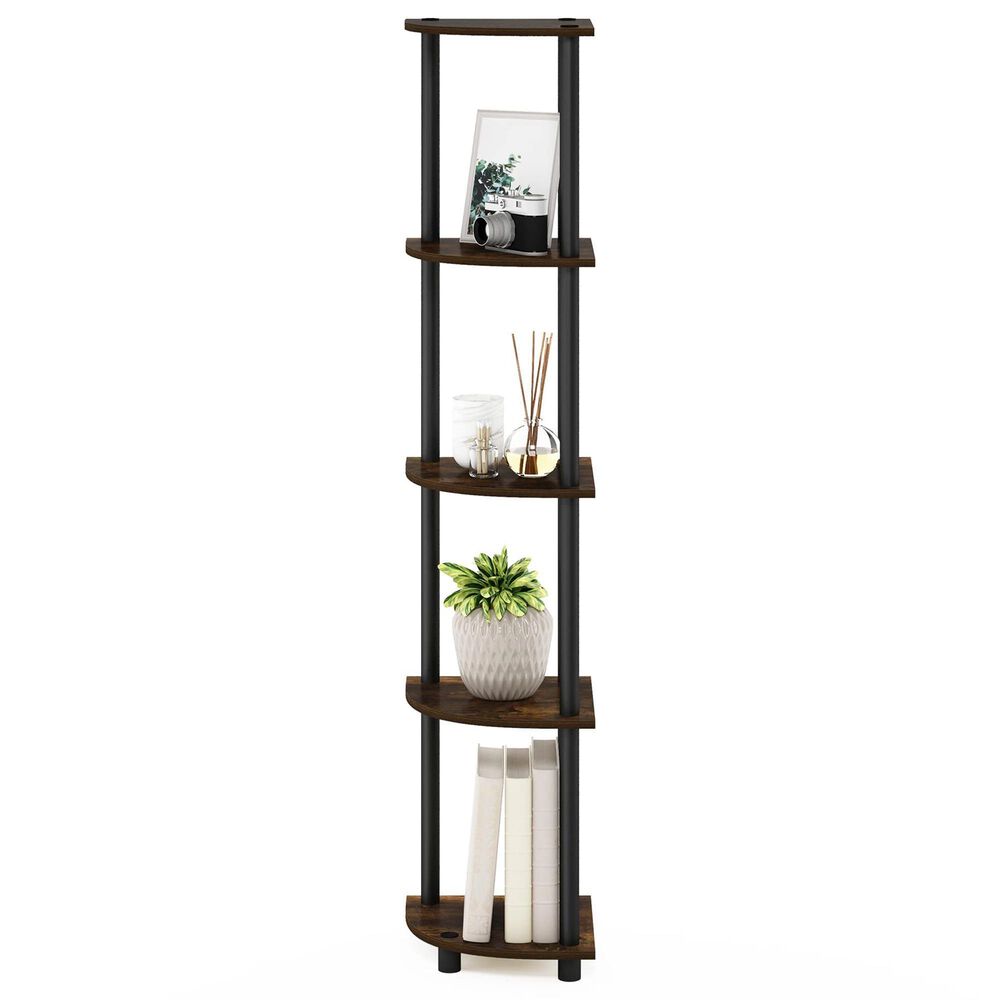 HOMLUX 5-Tier Modern Tall Corner Open Bookshelf in Amber Pine and Black, , large