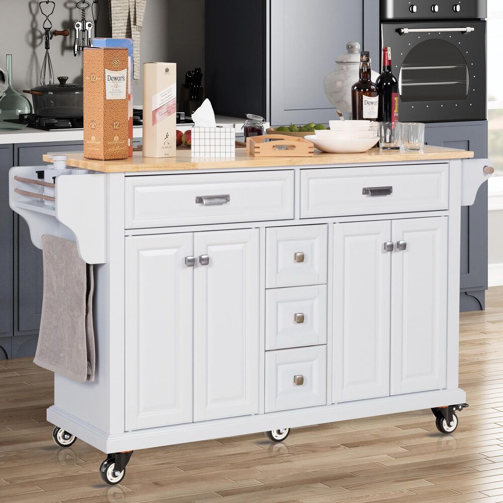 HOMLUX Kitchen Island Cart with Storage Cabinet in White, , large