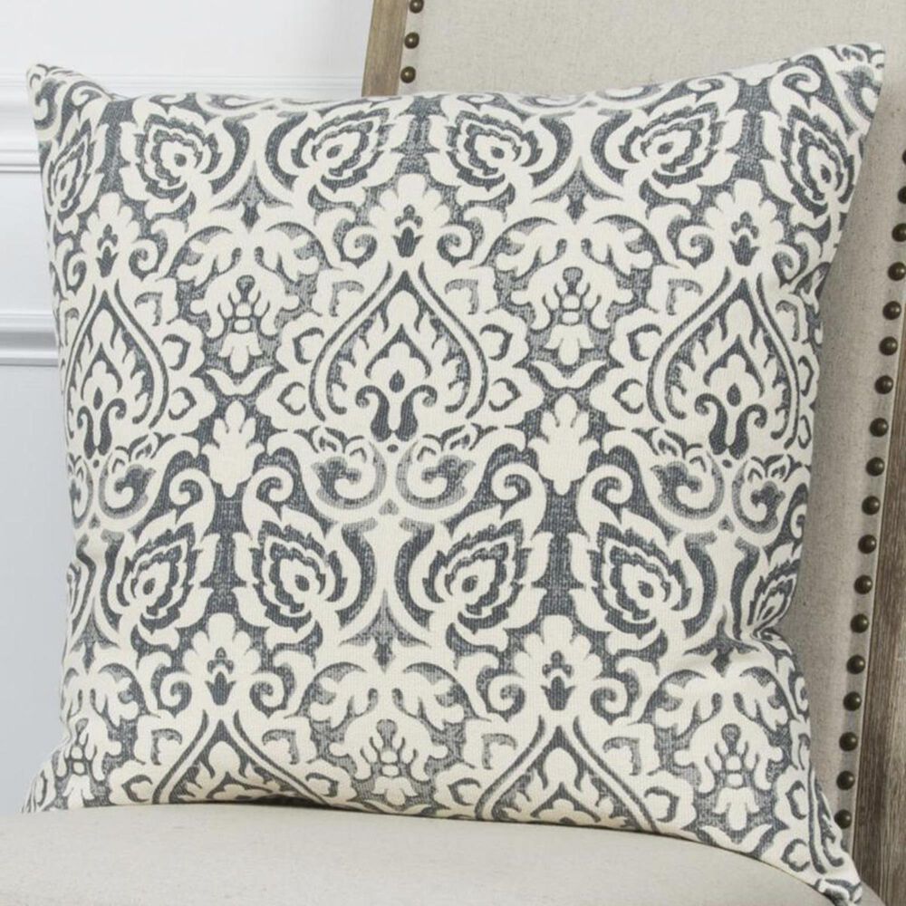 Rizzy Home 22" x 22" Damask Pillow Cover in Gray and White, , large