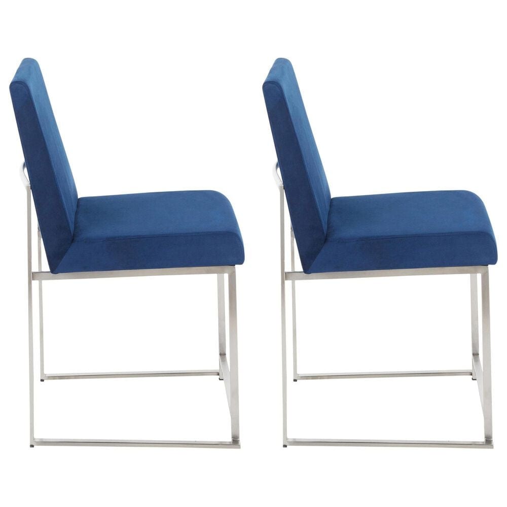 Lumisource Fuji Side Chair with Blue Cushion in Brushed Stainless Steel &#40;Set of 2&#41;, , large