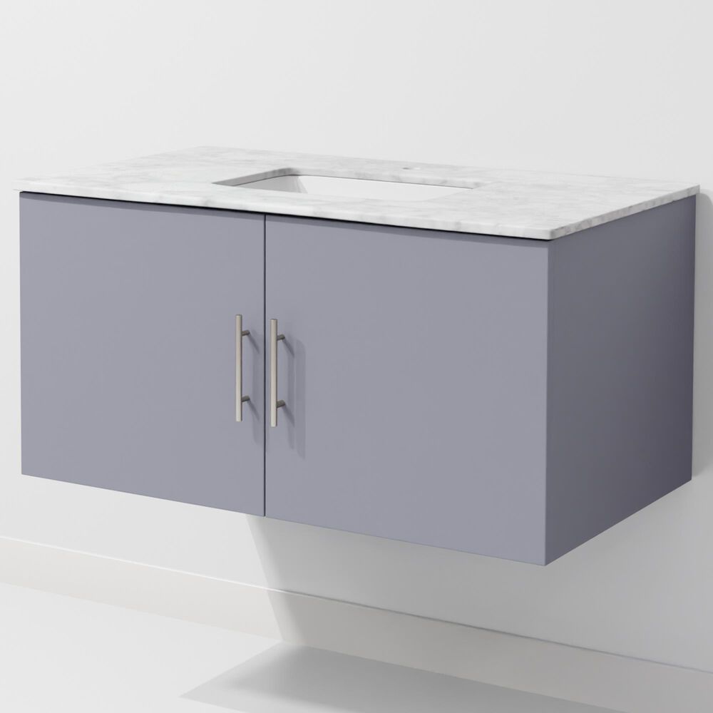 Lexora Home Geneva 36" Single Bathroom Vanity in Dark Grey with 2 cm White Carrara Marble Top and Rectangular Sink, , large