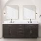 Lexora Home Abbey 80" Double Bathroom Vanity in Brown Oak with 2 cm White Carrara Marble Top and Rectangular Sinks, , large