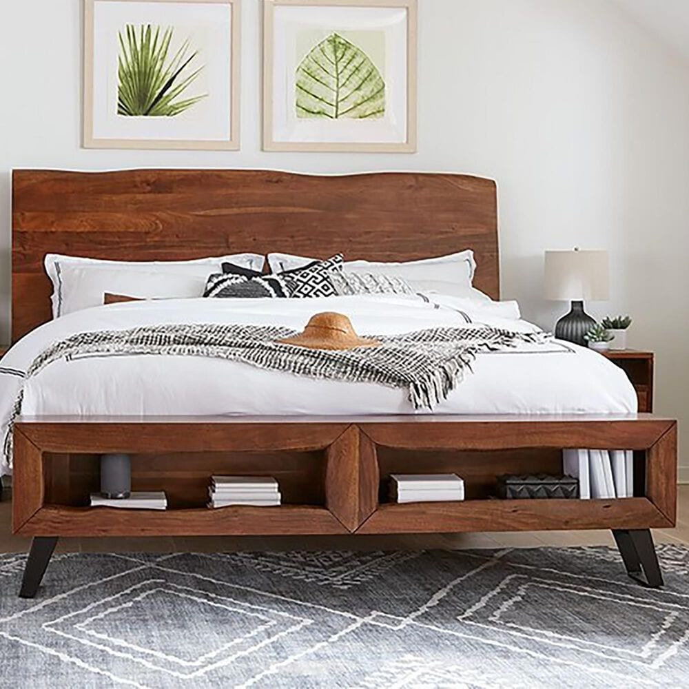 Home Trends &amp; Design London Loft Queen Platform Bed in Walnut and Antique Zinc, , large