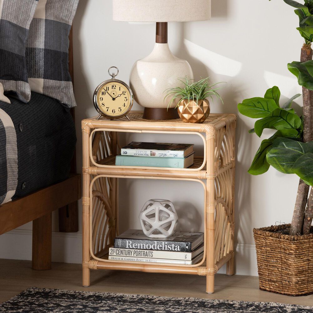 Baxton Studio Baara 2-Shelf Nightstand in Natural Brown, , large