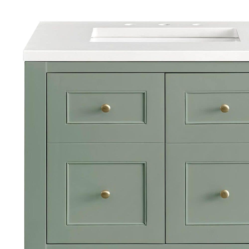 James Martin Vanities Breckenridge 30&quot; Single Bathroom Vanity in Smokey Celadon with 3 cm White Zeus Quartz Top and Rectangular Sink, , large