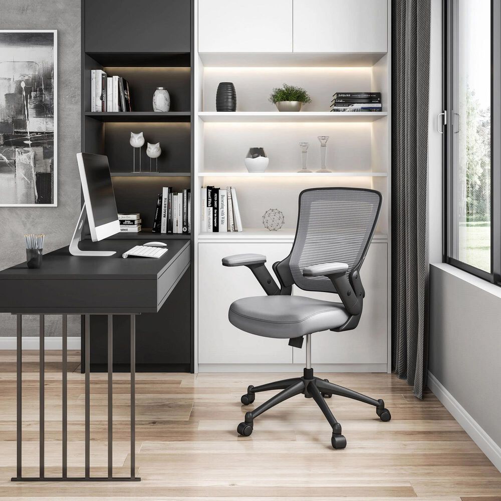 Rta Products Llc Mid-Back Mesh Task Office Chair with Height Adjustable Arms in Grey, , large