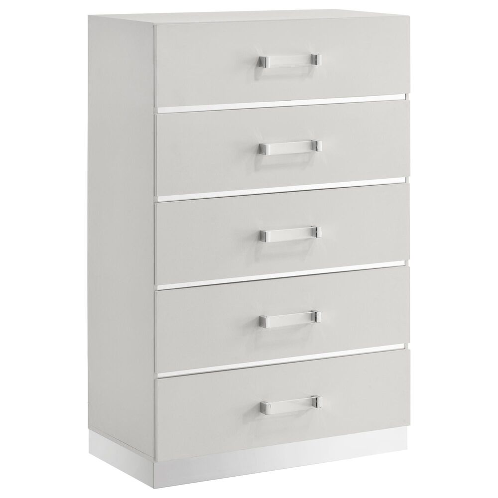 New Heritage Europa 5 Piece Wood Queen Panel Bedroom Set with Chest and Nightstand in White, , large