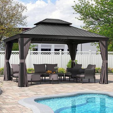 HOMLUX 14-ft x 12-ft Aluminum Permanent Outdoor Gazebo Gray Gazebo with Hardtop Roof (Screen Included), , large