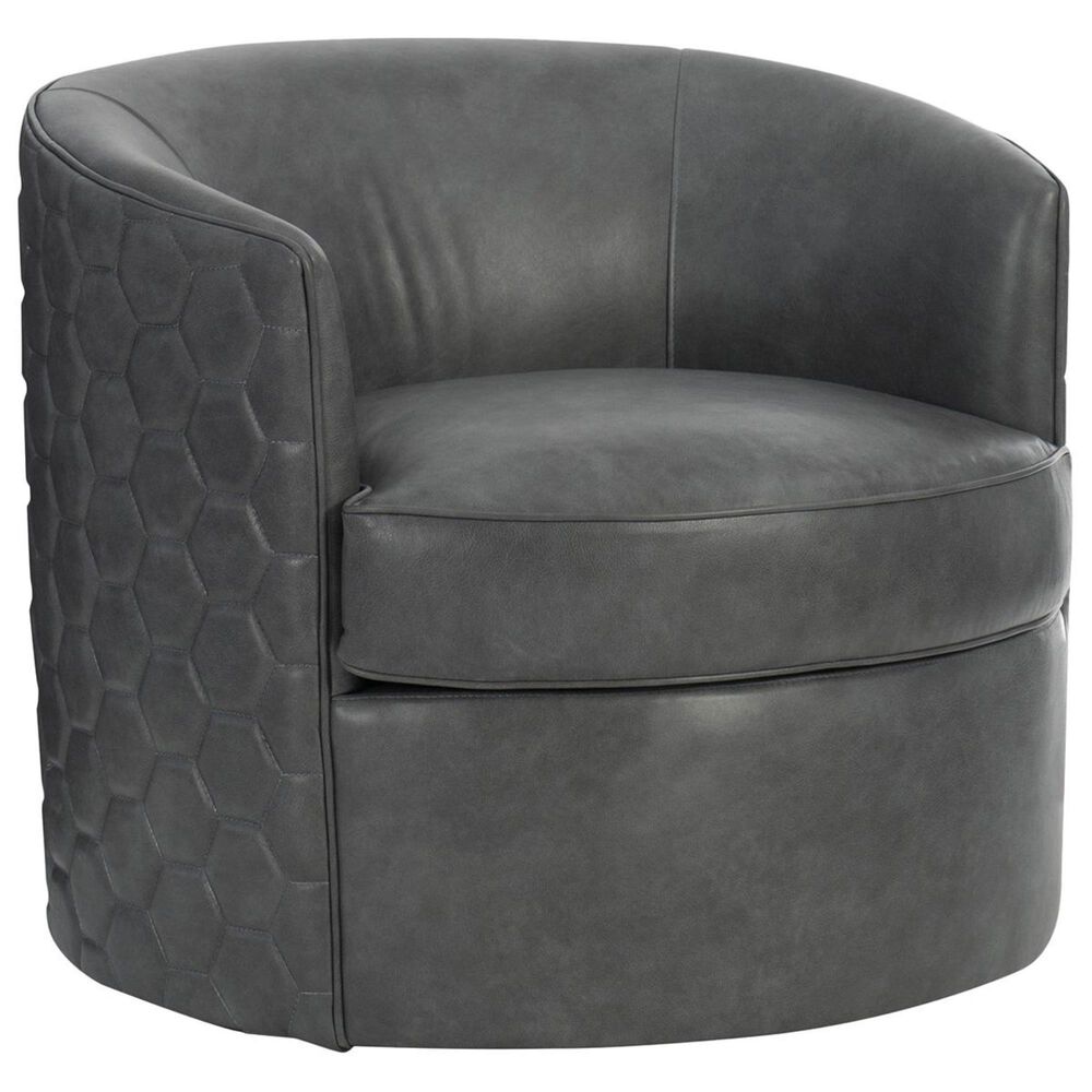 Bernhardt Corbin Leather Swivel Chair in Smoke, , large