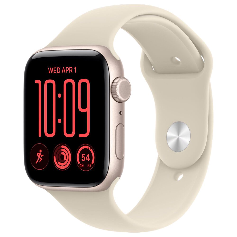 Apple Watch SE 3 (GPS + Cellular) 44mm Starlight Aluminum Case with Sand Sport Band - S/M, , large