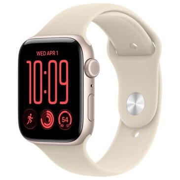 Apple Watch SE 3 (GPS + Cellular) 44mm Starlight Aluminum Case with Sand Sport Band - S/M, , large
