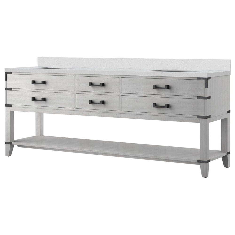 Lexora Home Norwalk 84" Double Bathroom Vanity in White Oak with White Quartz Top and Rectangular Sinks, , large