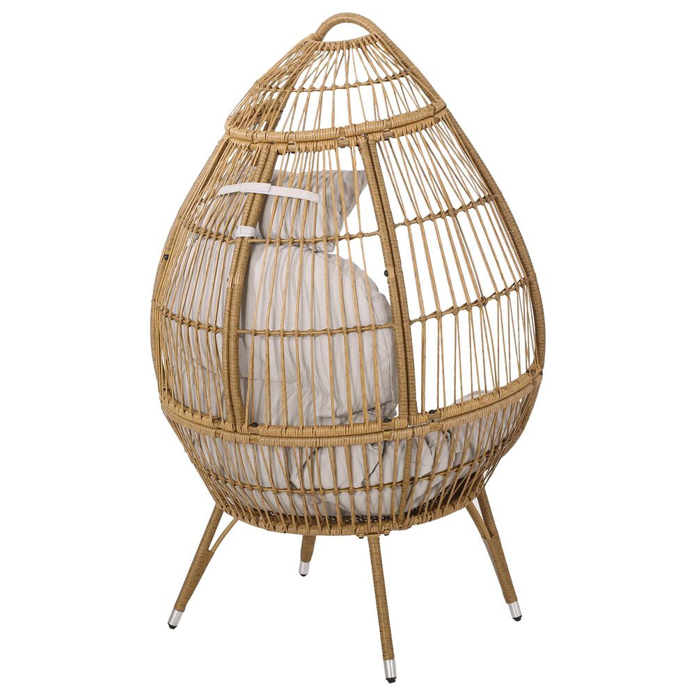 Hearth and Haven Serina Patio Teardrop Chair with Water Resistant Cushion in Natural, , large