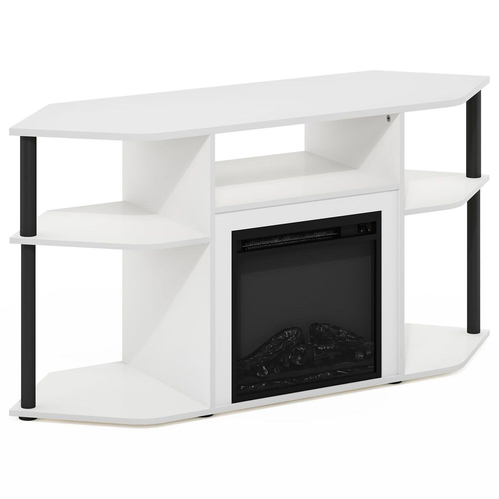 HOMLUX 47" Corner TV Stand with Electric Fireplace in White and Black, , large