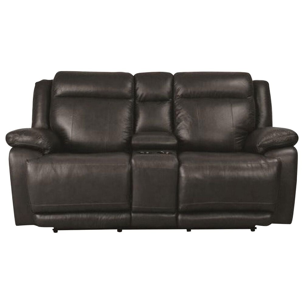 Bassett Evo Leather Recliner Console Loveseat with Power Headrest in Graphite, , large