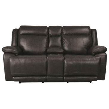 Bassett Evo Leather Recliner Console Loveseat with Power Headrest in Graphite, , large