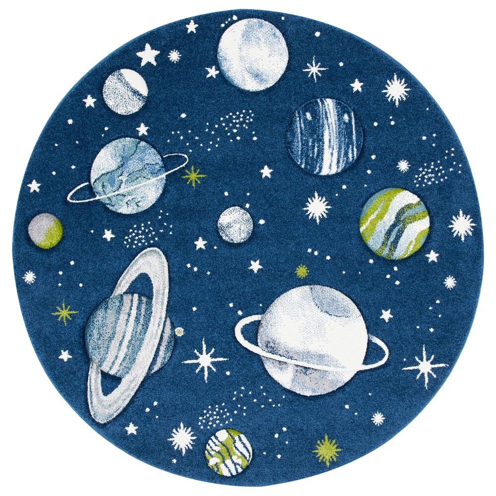 Safavieh Carousel CRK103 5"3" Round Navy and Ivory Kids Area Rug, , large