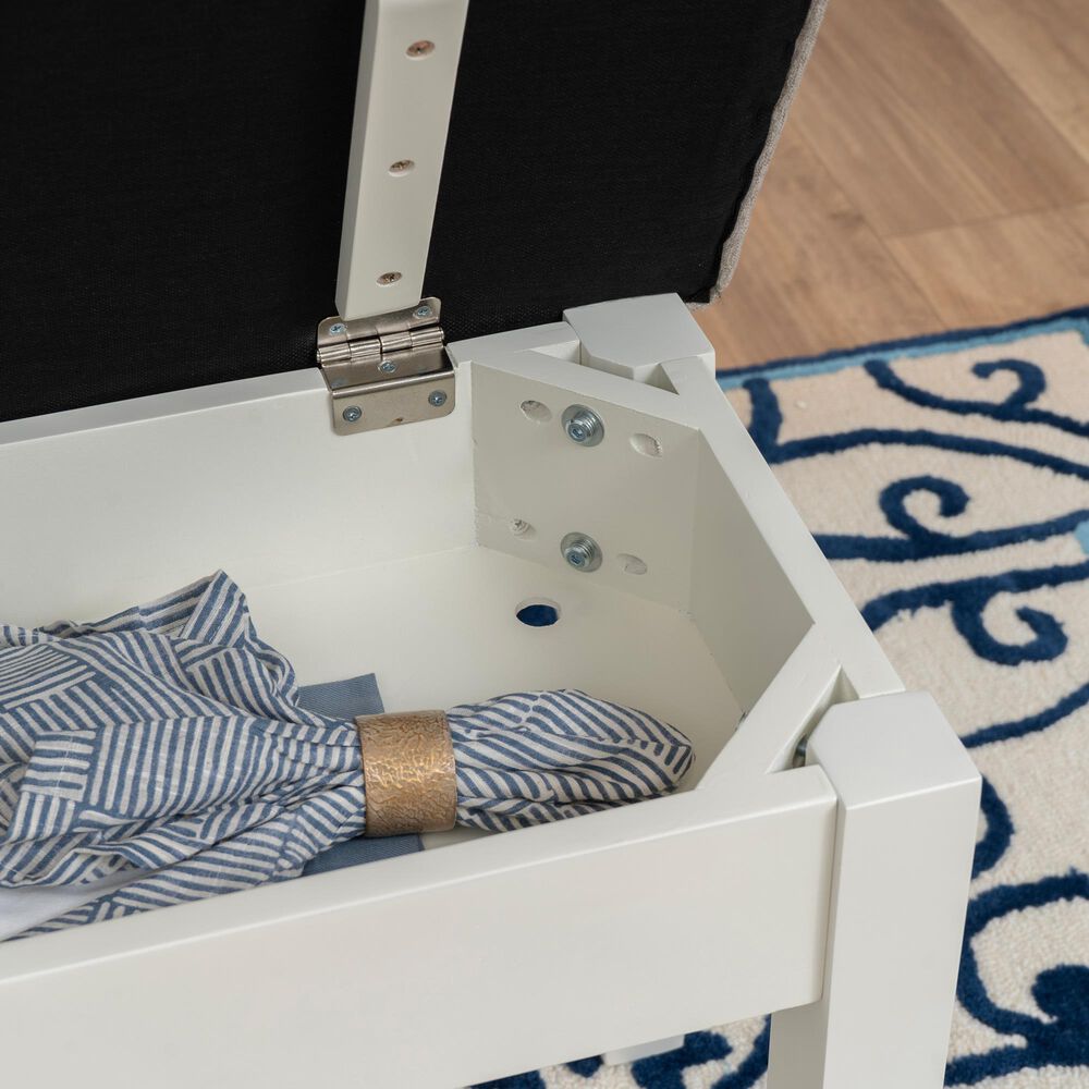 Linon Home Decor Jane Storage Bench with Light Grey Cushion in Vanilla White, , large