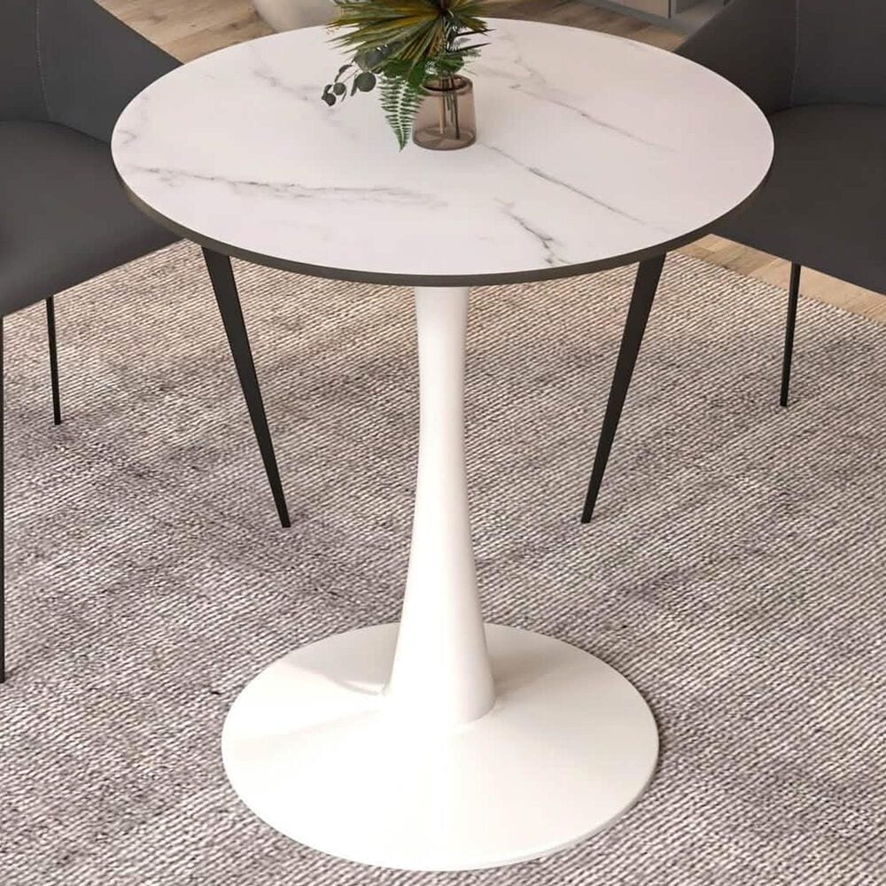 Leisuremod Leisuremod Bristol 24 round dining table White base with marbled MDF top, , large