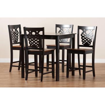 Baxton Studio Gervais 5-Piece Pub Set in Dark Brown/Walnut Brown, , large