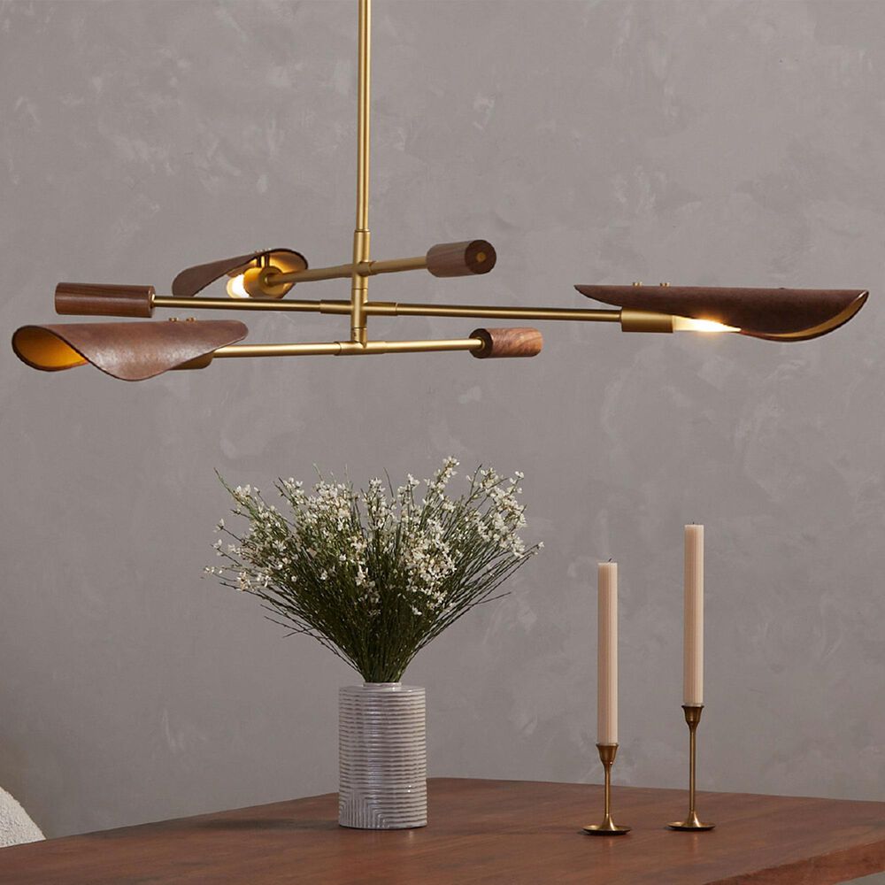 Four Hands Stockton Astrid Chandelier in Antique Brass and Walnut, , large