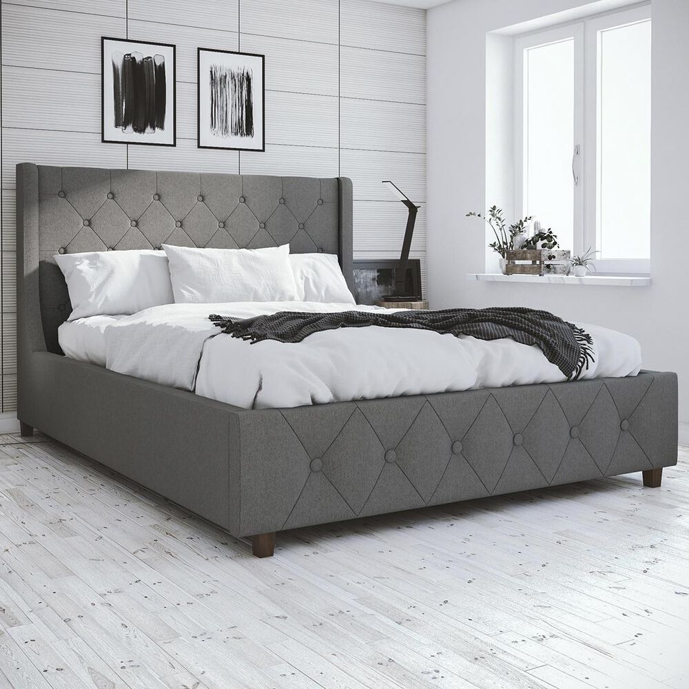 CosmoLiving by Cosmopolitan Mercer Queen Upholstered Bed in Light Grey