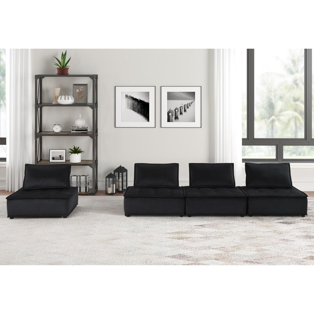 HOMLUX Anna B 4-Piece Stationary Sectional Sofa in Black Velvet, , large