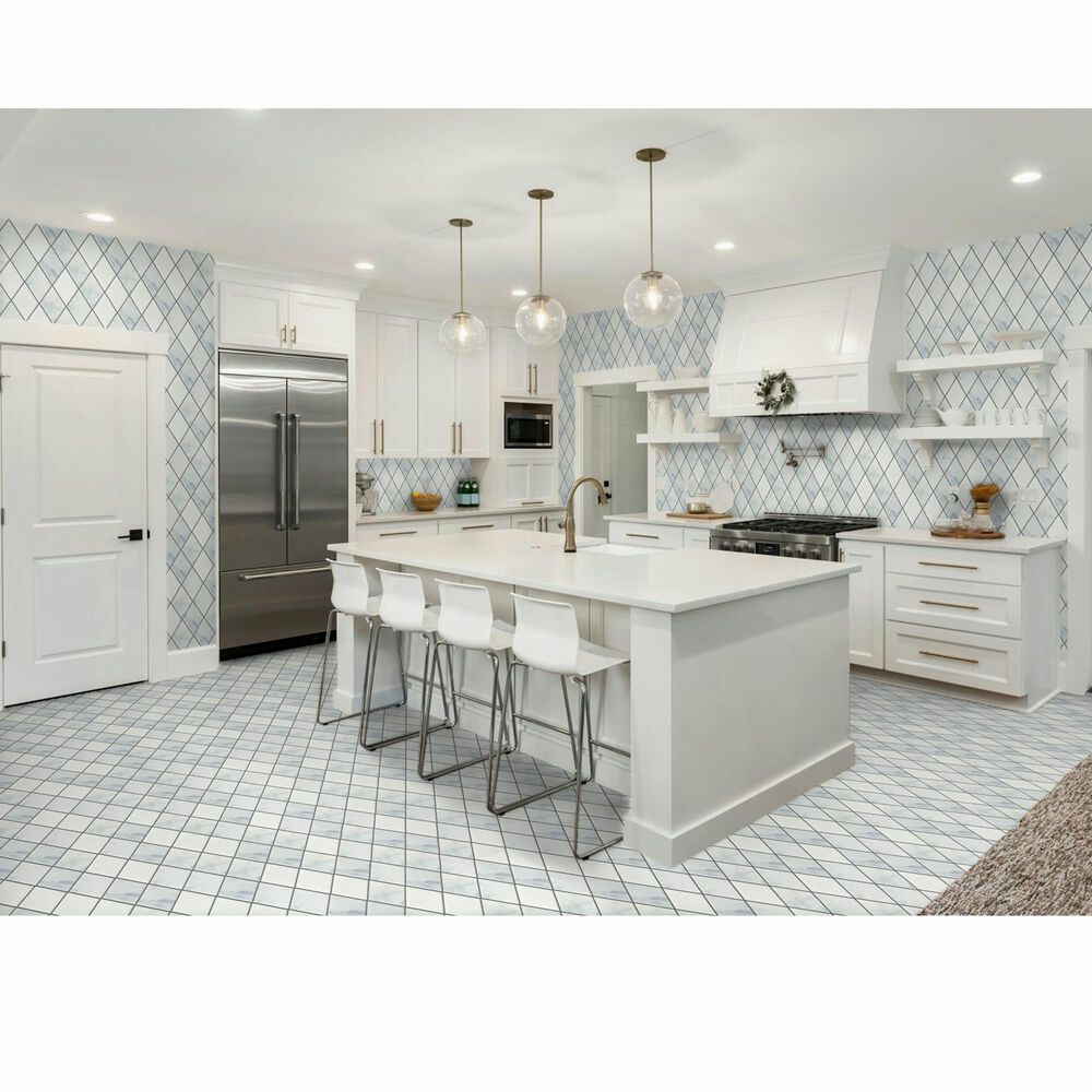 Emser Winter Frost 2&quot; x 4&quot; Diamond on 10&quot; x 13&quot; Marble Mosaic Sheet, , large