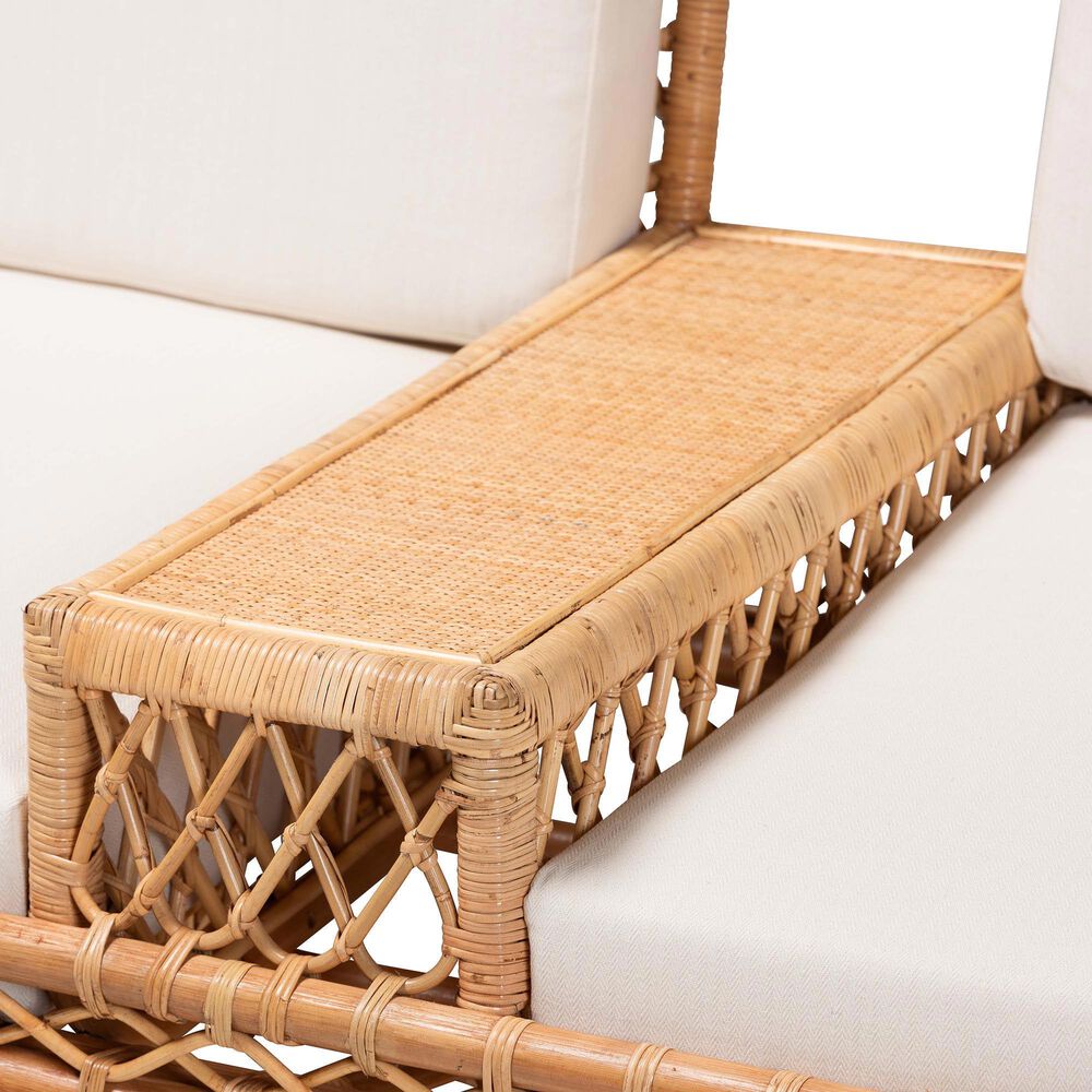 Baxton Studio Pakis Stationary Tete-a-Tete Sofa with Light Honey Rattan in Neutral, , large