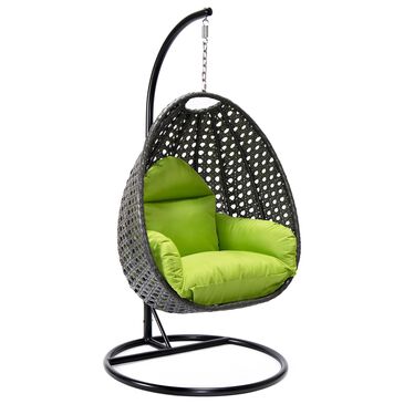 Leisuremod 41" Patio Hanging Egg Swing Chair with Light Green Cushion in Charcoal, , large
