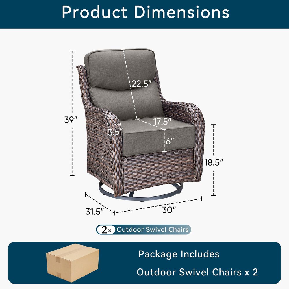 Sunwell Garden Patio Swivel Glider Chair with Brown Wicker in Gray (Set of 2), , large
