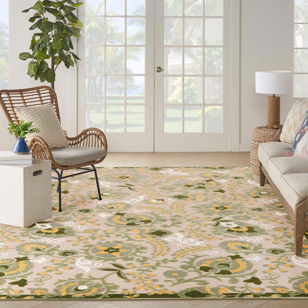 Nourison Aloha ALH17 7&#39;10&quot; x 10&#39;6&quot; Ivory and Green Indoor/Outdoor Area Rug, , large