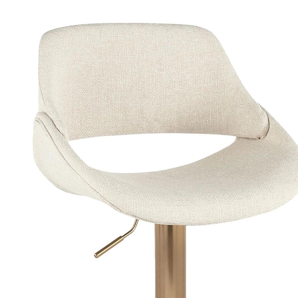 LumiSource Fabrico Swivel Adjustable Bar Stool with Cream Noise Fabric Upholstery and Rounded T Footrest in Gold (Set of 2), , large