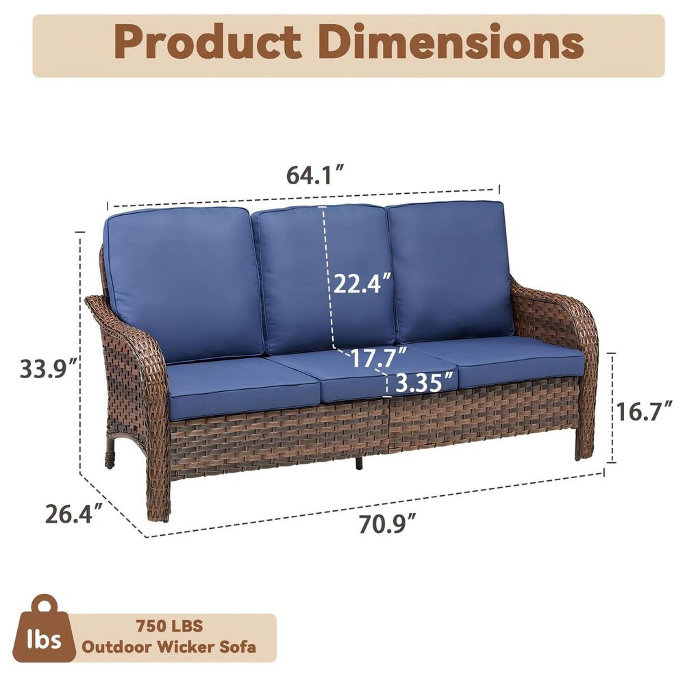 Sunwell Garden 6-Piece Patio Chat Set Two Ottomans in Navy, , large