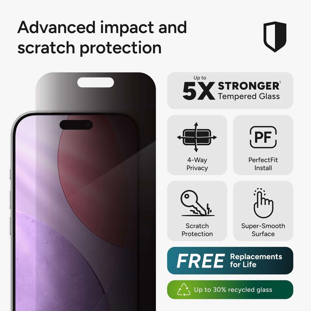 Zagg Zagg - Invisibleshield Xtr Privacy Glass Screen Protector For Apple 2025 Iphone 6.3 Pro - Clear, , large
