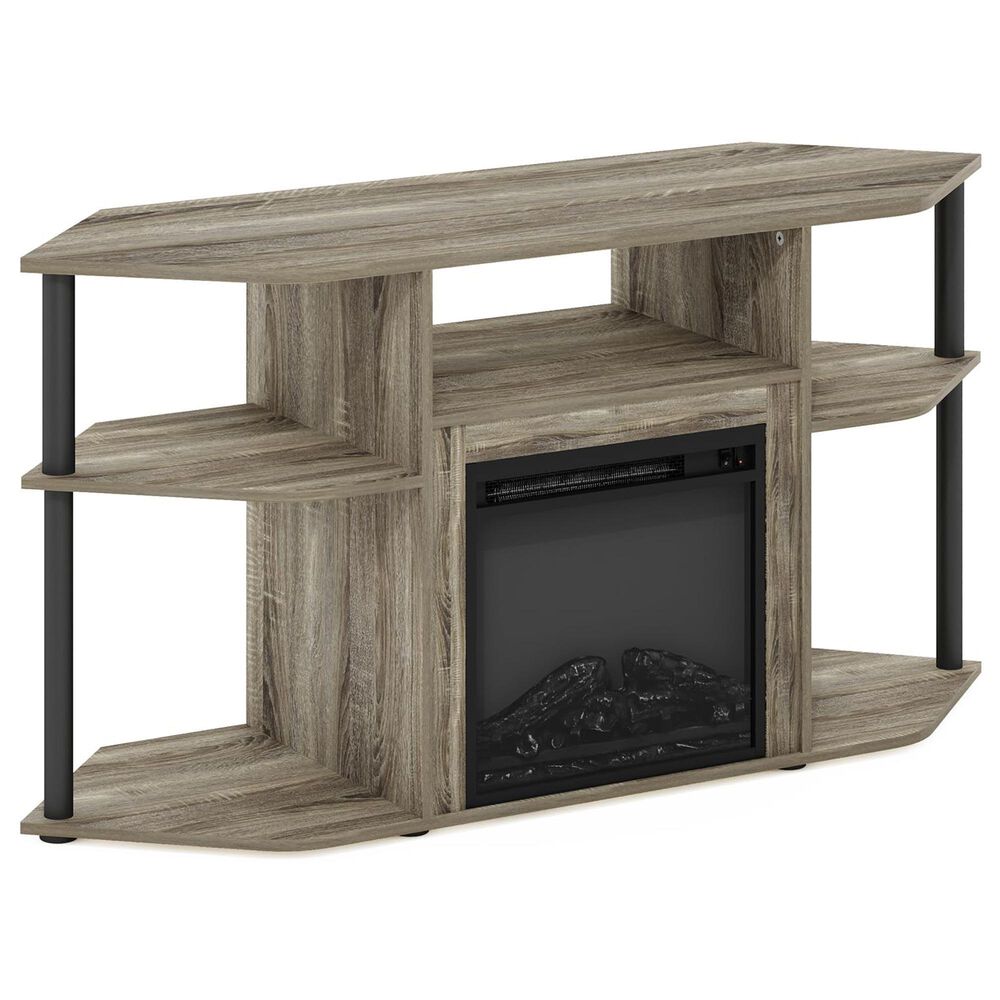 HOMLUX 47" Corner TV Stand with Electric Fireplace in French Oak Grey and Black, , large
