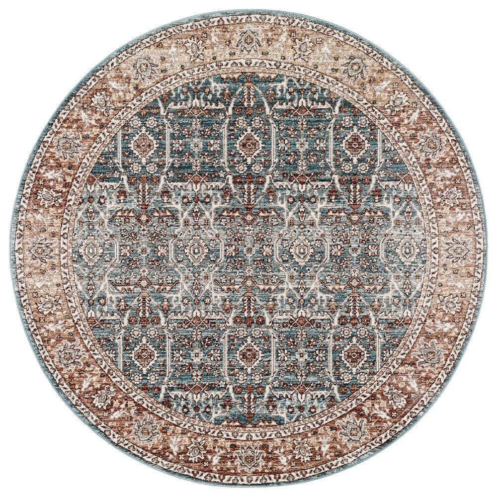 Surya Carlisle Oriental 5"3" Round Pale Blue, Dusty Pink, Medium Brown, Cream and Charcoal Area Rug, , large