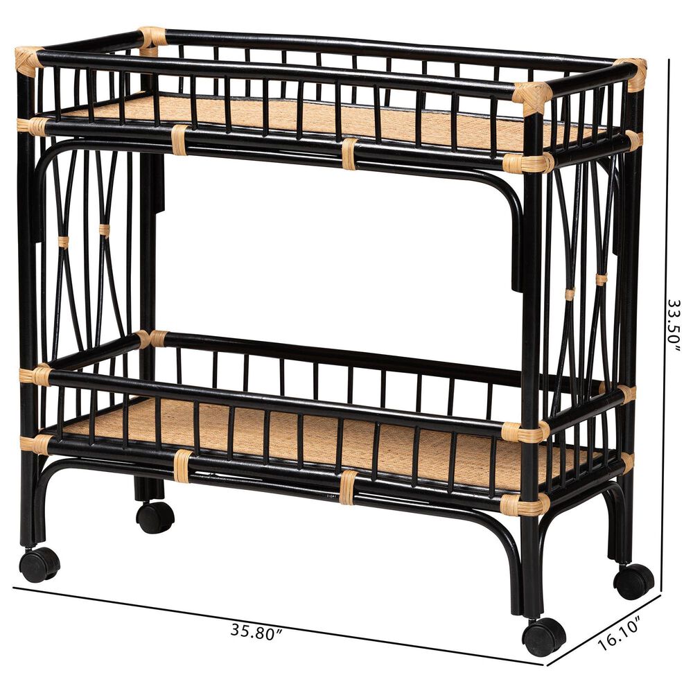 Baxton Studio Dalinda 2-Tier Kitchen Cart in Black and Natural Brown, , large