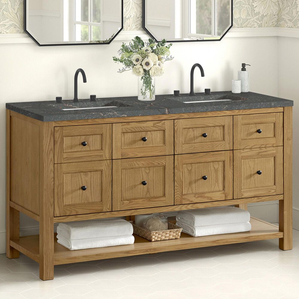 James Martin Vanities Breckenridge 60&quot; Double Bathroom Vanity in Light Natural Oak with 3 cm Parisien Bleu Quartz Top and Rectangular Sinks, , large