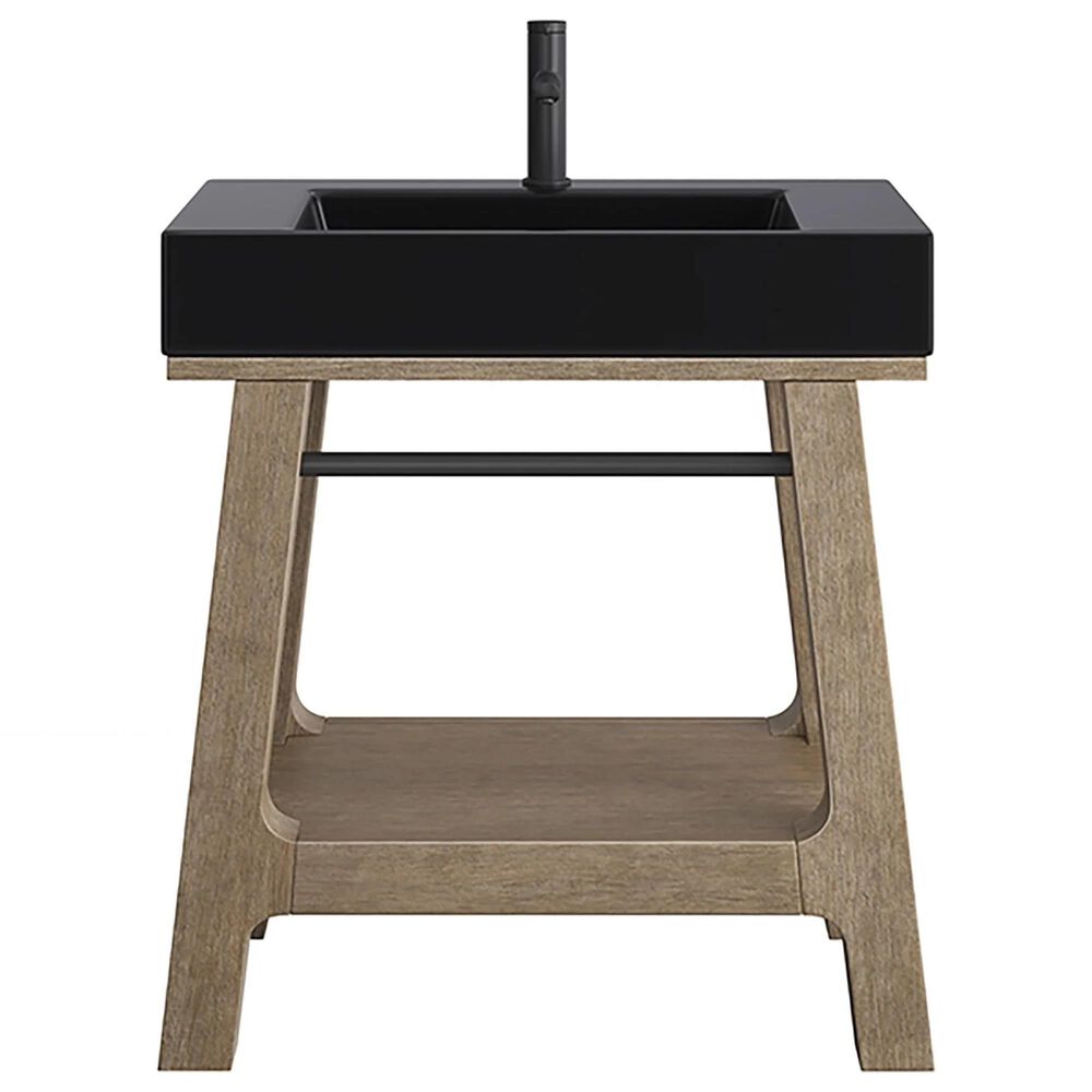 James Martin Vanities Auburn 31.5" Single Bathroom Vanity in Weather Timber with Black Matte Stone Composite Top and Rectangular Sink, , large
