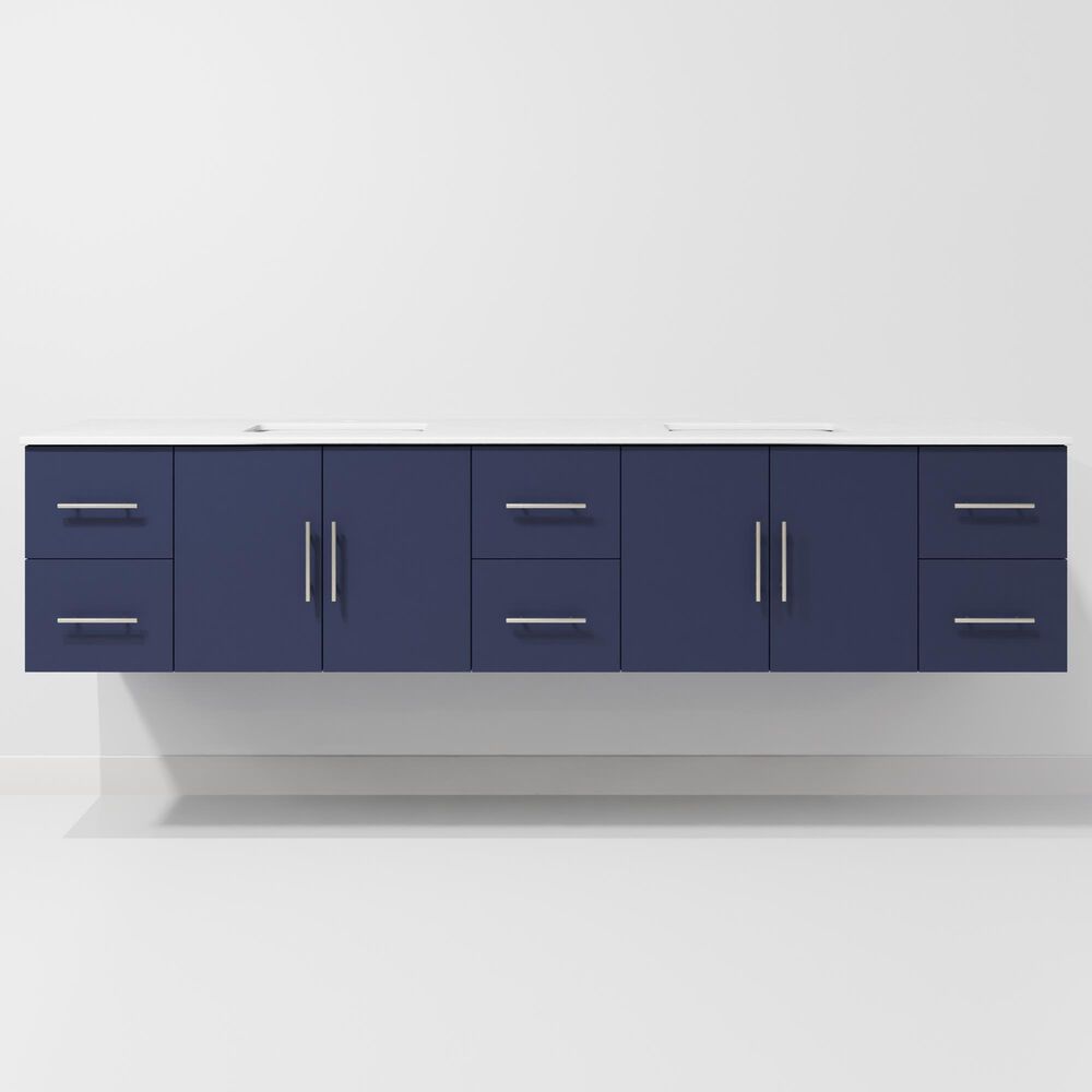Lexora Home Geneva 84" Double Bathroom Vanity in Navy Blue with 2 cm White Quartz Top and Rectangular Sinks, , large