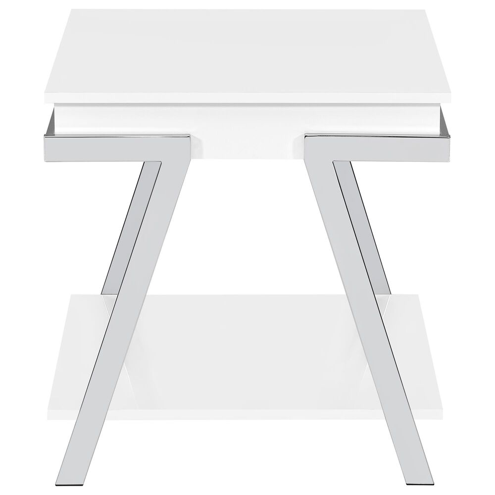 Steve Silver Furniture Zena End Table in White and Chrome, , large