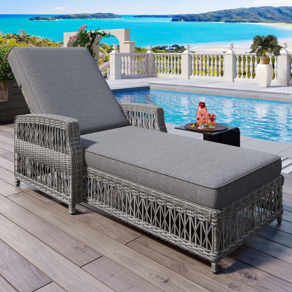 Hearth and Haven GO Outdoor Long Reclining Chaise Lounge with Armrests and Adjustable Backrest in Grey, , large