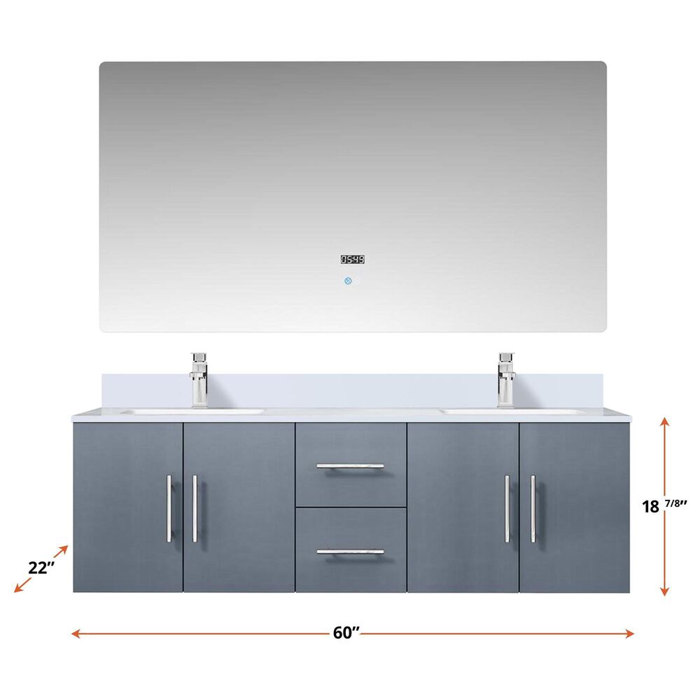 Lexora Home Geneva 60&quot; Double Bathroom Vanity in Dark Grey with 2 cm White Cultured Marble Top and Rectangular Sinks, , large