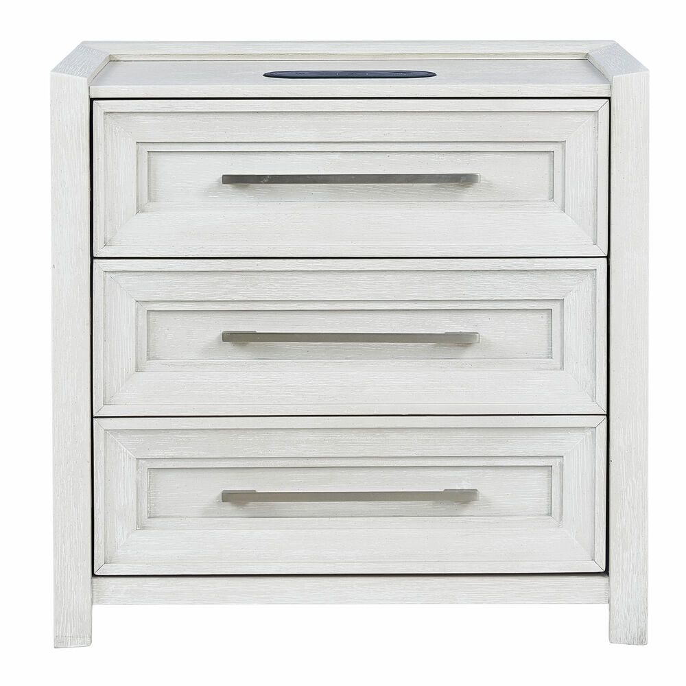 Sasha Lee 3-Drawer Tech Nightstand with LED Lighting in Brushed White, , large