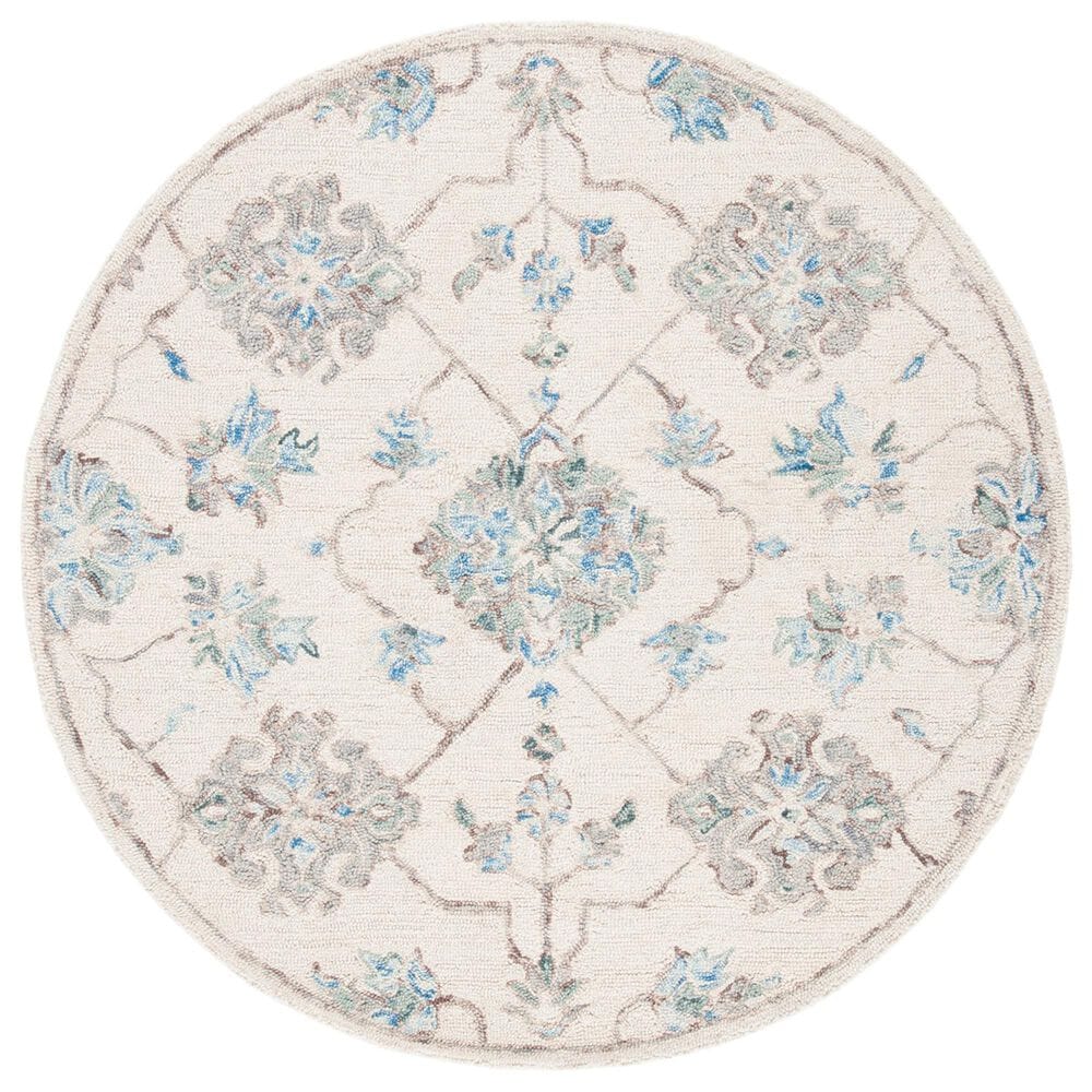 Safavieh Micro-Loop Oriental 5" Round Ivory and Grey Area Rug, , large