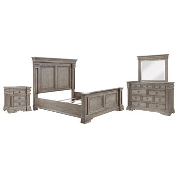 Millenium Blairhurst 4-Piece King Panel Bedroom Set in Light Grayish Brown with Lights and USB Ports, , large