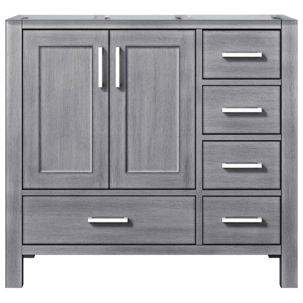 Lexora Home Jacques 36&quot; Left Offset Single Bathroom Vanity in Distressed Grey with 2 cm White Carrara Marble Top and Rectangular Sink, , large